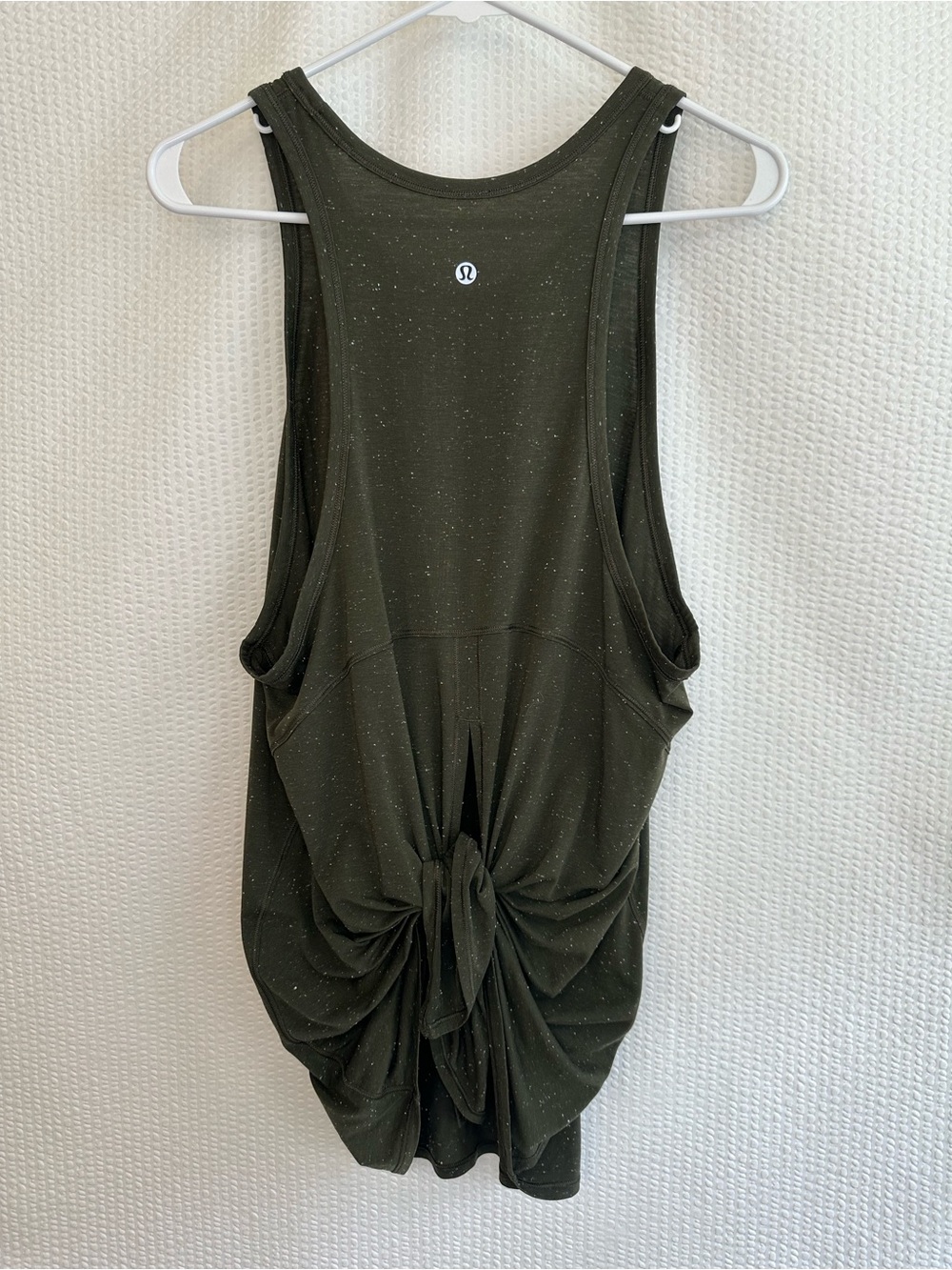 LULULEMON Goal Up Tank Dark Olive White Speckled Tie Back Workout Top Size 6